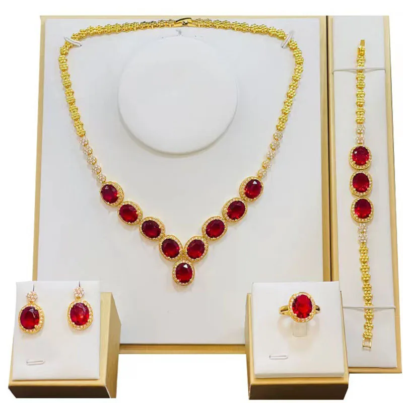 

European and American four-piece women's temperament necklace + bracelet + ring + earrings CHD20777