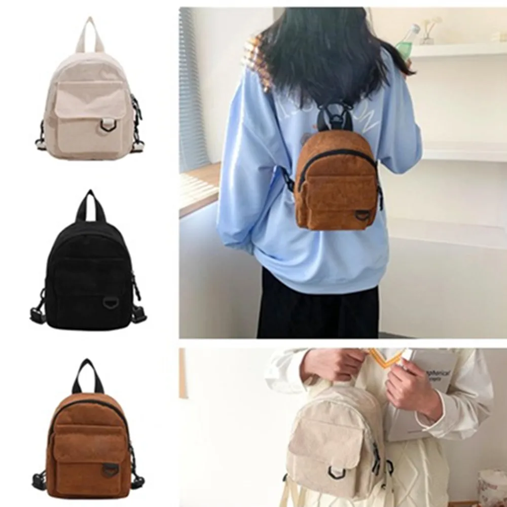 Fashion Women Mini Backpack Solid Color Corduroy Small Backpacks Simple  Casual Student Bookbags Traveling Backpacks 2022