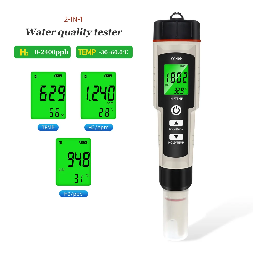 

2 in 1 H2 TEMP Meter Hydrogen-rich Meter Ion Concentration Water Quality Tester Hydroponic Meter for Swimming Pools Aquariums