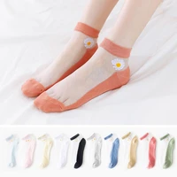 lace ultra thin transparent glass silk socks 10 pairs harajuku floral cotton bottom crystal girl fashion daisy flower cute socks