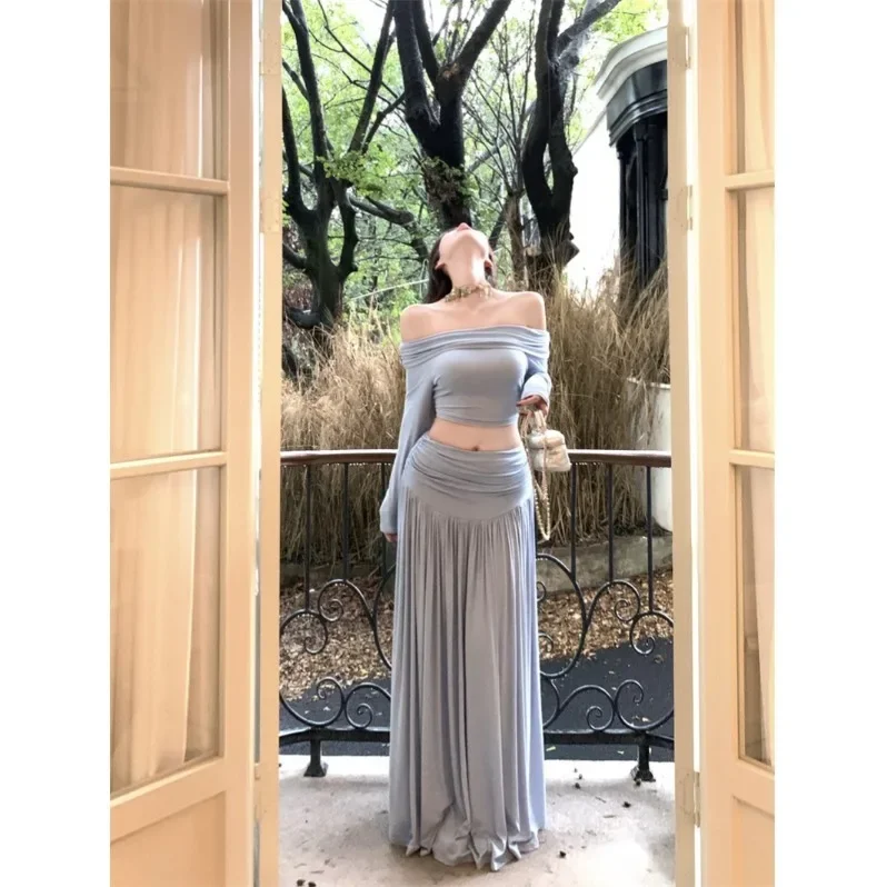 Элегантная футболка с открытыми плечами и длинными рукавами женская одежда