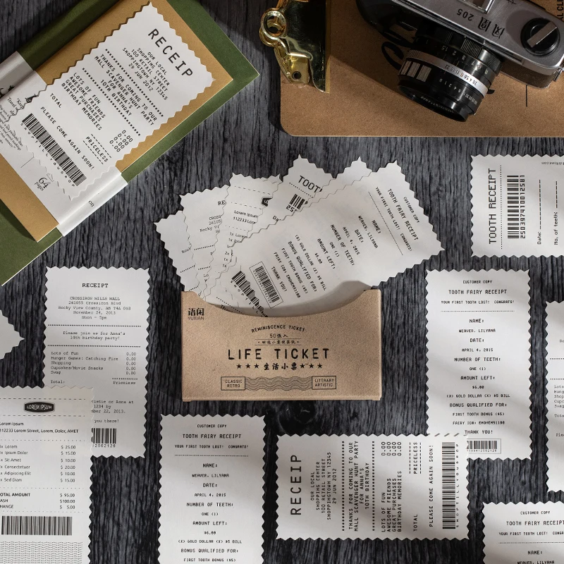 

50Sheet Pad Notes Retro material memory receipt series account scrapbook decorative base paper ticket white card book
