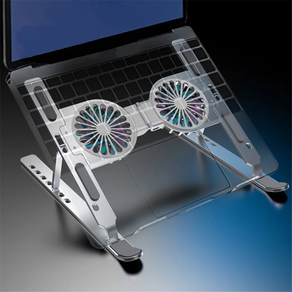 

Portable Laptop Stand Cooler for Desk Riser Multifunctional Aluminium Alloy Foldable Suporte Notebook Cooling Pad Fans