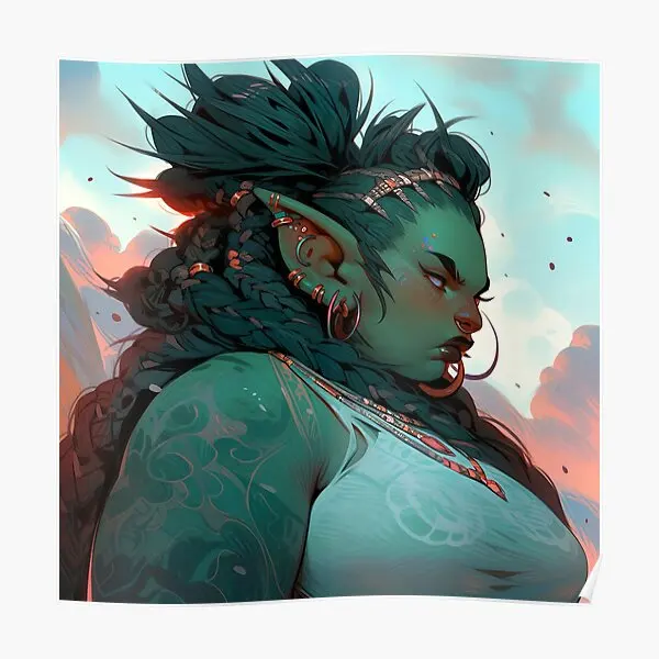 Красивый пухлый бирюзовый синий орк аниме девушка плакат Декор комнаты живопись