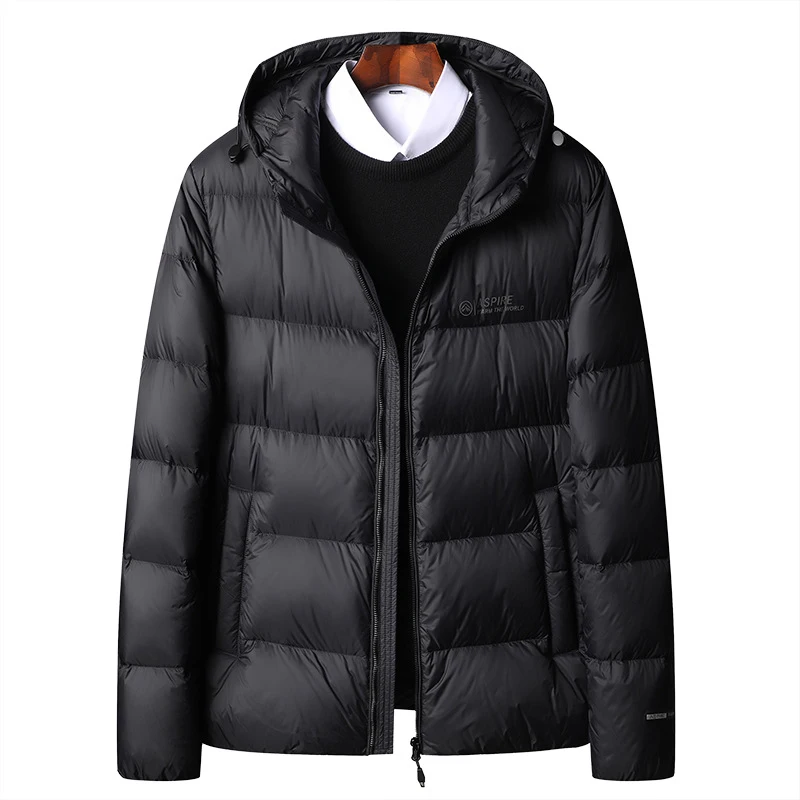 New Men's Fashion Coat Winter Down Jacket Black Zipper Hooded Jacket Medium and Long Daily Casual Warm Bread Down Jacket