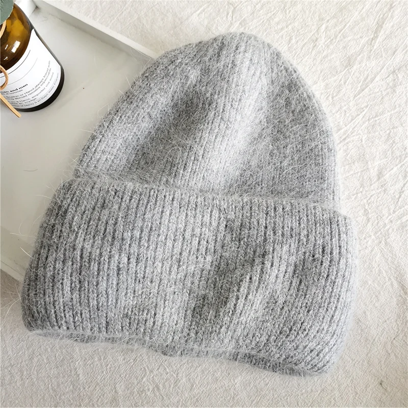 

Winter Hat for Women Angola Beanie Hat Knitted Rabbit Fur Skullies Hat Warm Bonnet Cap Female Hats for Girl Hat