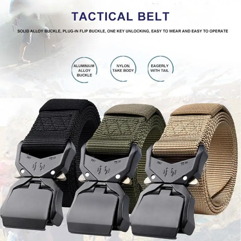 

Men's Outdoor Nylon Tactical Belt Quick Release Buckle Combat Survival High Quality Marine Canvas Waistband Military Belts