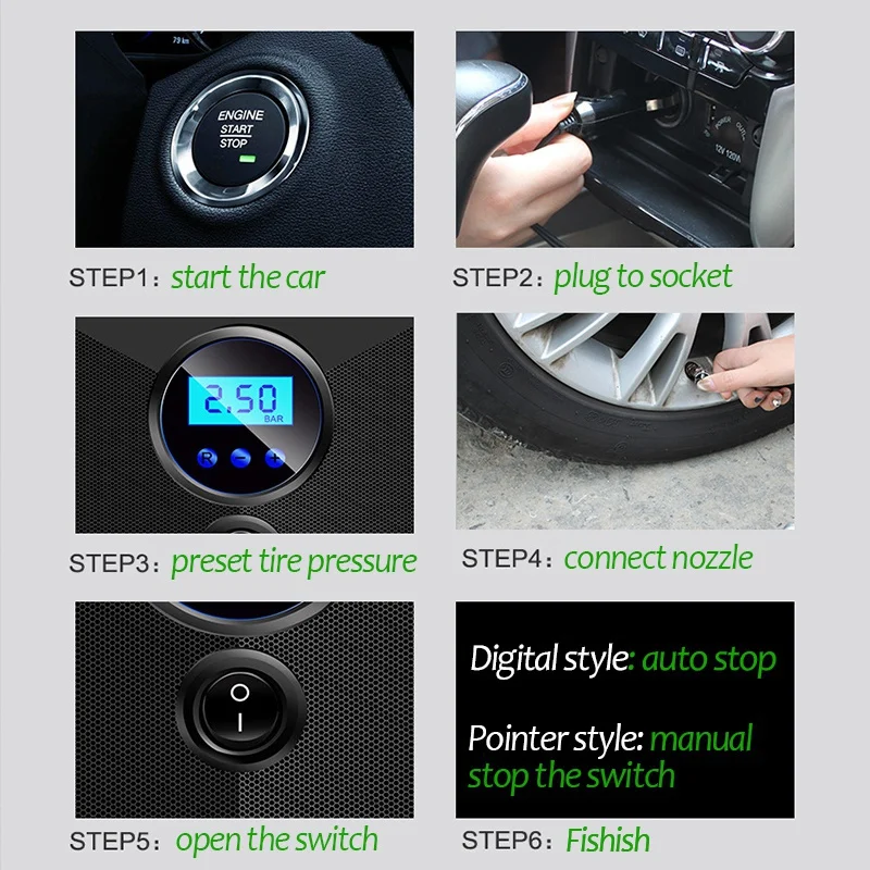 12V Portable Car Tire Pump Tyre Inflator Digital Pressure Monitor Inflatable Air Compressor Wheel |