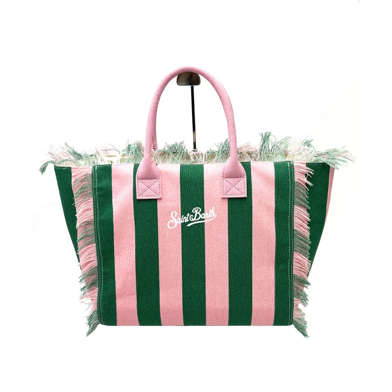 Новая женская вместительная Холщовая Сумка SAINT BARTH в полоску ручной работы с