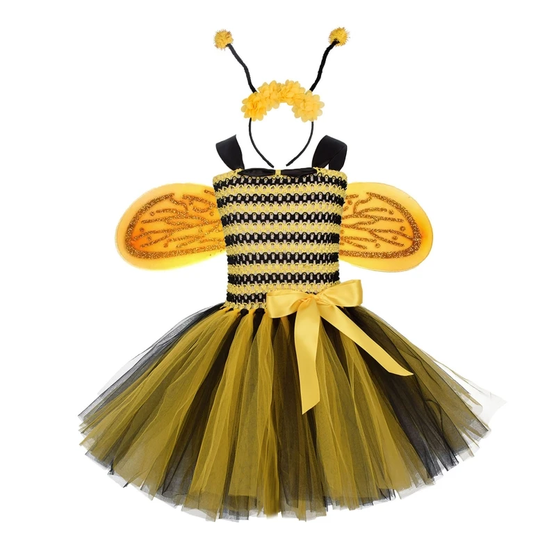 

Bee Costume Accessories Set -Bee Ears Headband Wings Tutu Skirt Accessories Kit for Bee Costume for Toddlers Kids Drop shipping
