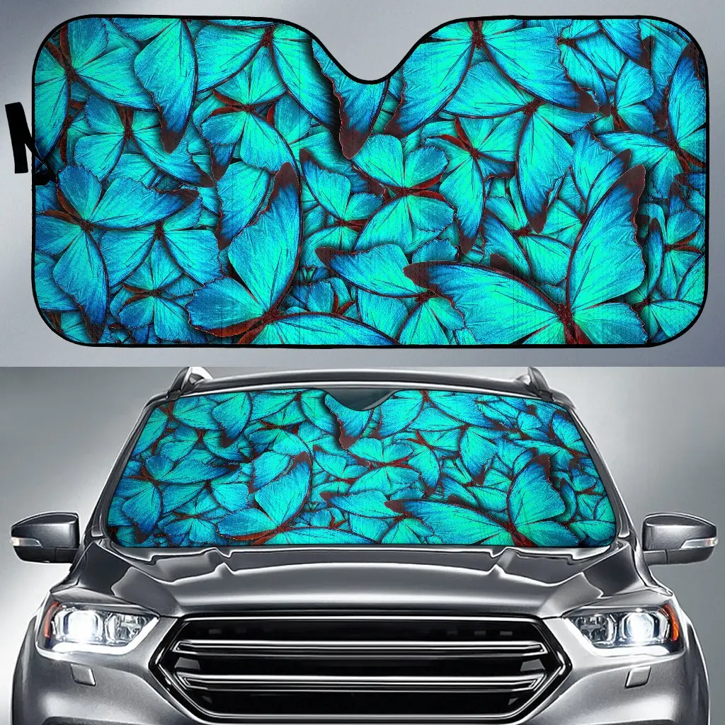 

Turquoise Butterfly Pattern Print Car Sun Shade