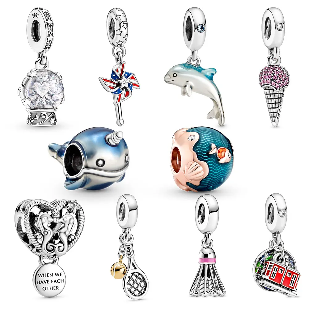 

New 925 Silver Charms Women Fit Original Pandora Bracelet Summer Heart Dolphin Blue Gifts Jewellry Pendant Gift Beads DIY