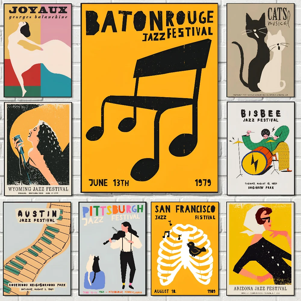 Абстрактный джазовый фестиваль красный черный кот плакат наклейки