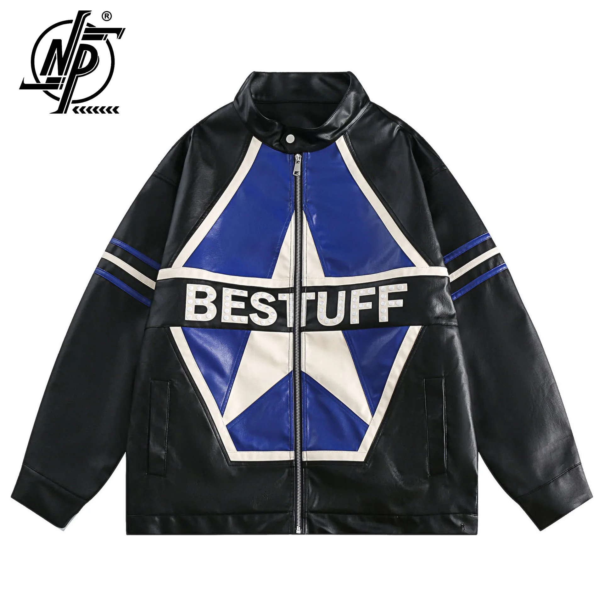Men Star Letter Print Patchwork Autumn Pu Baseball Coat Vintage Unisex Outwear Couple