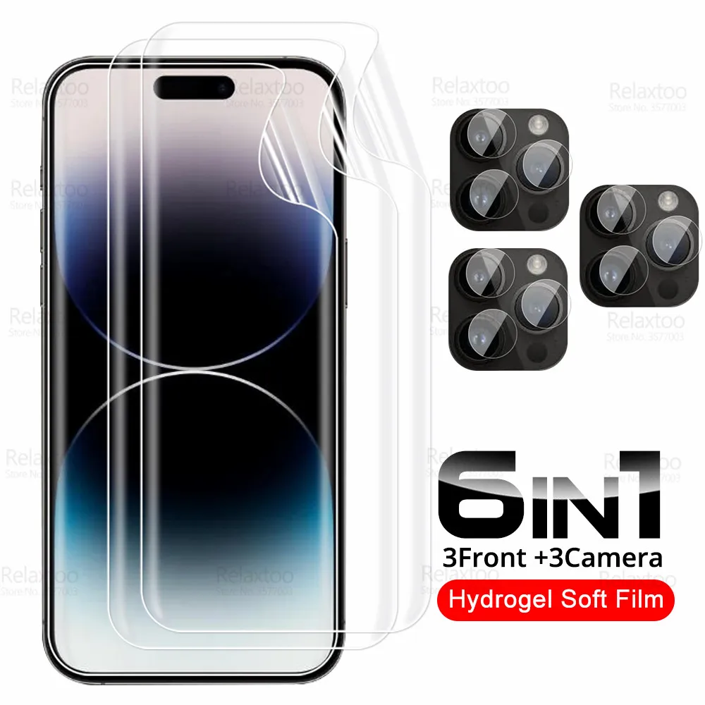 

6 в 1 Защитная пленка для экрана камеры Iphone 14 Pro Max Гидрогелевая пленка I Phone Aifon 14 Plus 14 Plus 14Pro полная изогнутая мягкая пленка