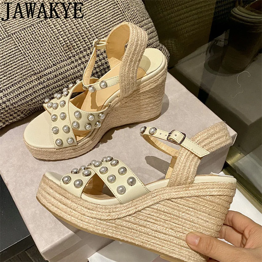 

Summer New Platform Wedges Heel Sandals for Women Hemp rope Weave Thick sole Rome Sandals 2022 Luxury Runway Shoes female