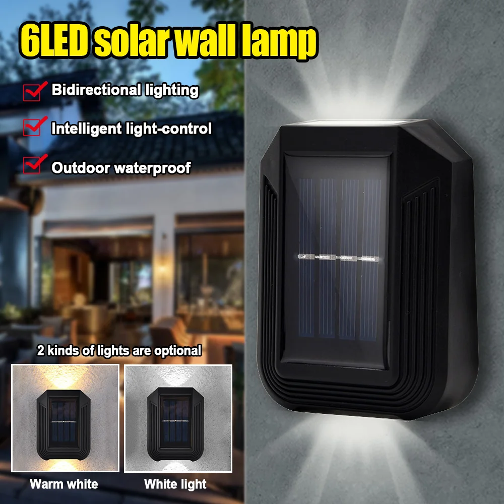 

6LED Solar Wall Light Outdoor Waterproof Garden Light Up&Down Light Control Sensor Courtyard Stairs Sunlight Wall Lamp
