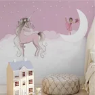 Скандинавский Розовый Единорог Луна девушка звезды белые облака фон для детской комнаты Настенные обои для детской комнаты Настенные бумаги домашний декор