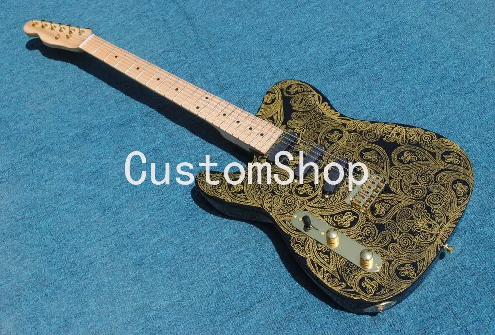 

Пользовательский магазин художественная серия Джеймс Бёртон подпись Telecaster Золотая Пейсли электрическая гитара кленовый гриф и гриф, золотая фурнитура