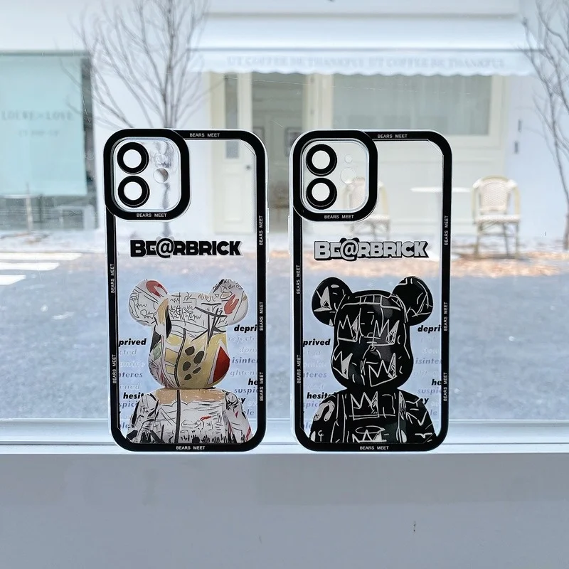 

Fashion Graffiti Bear Transparent Phone Case Cover for IPhone 7 8 Plus 11 12 13 Pro X XR XS Max Shockproof Case