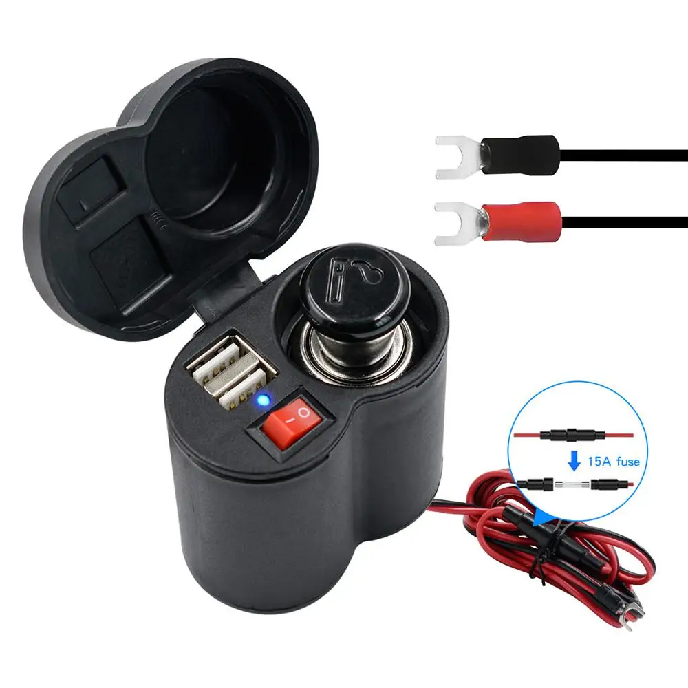 

Адаптер зарядного устройства с двумя Usb-портами 2,5 А, многофункциональные Водонепроницаемые универсальные автомобильные аксессуары, прикуриватель для мотоцикла с переключателем