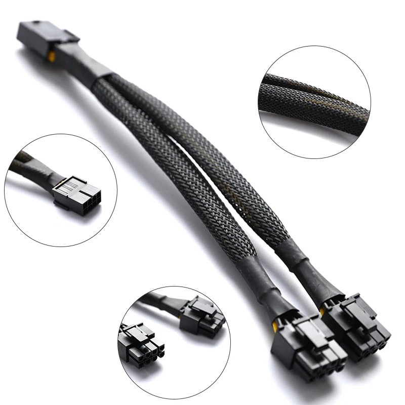 

Адаптер питания для видеокарты GPU PCIe, 8-контактный разъем, 2x8 контактов (6 + 2), PCI Express, Плетеный удлинитель, кабель 20 см