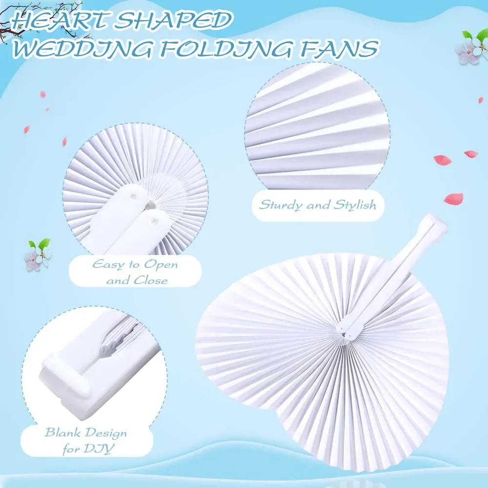 

Party Fans Blank Shape White Hand Folding Wedding Fan Gift Fan Painting Festival Heart Decoration Birthday 100pcs Party