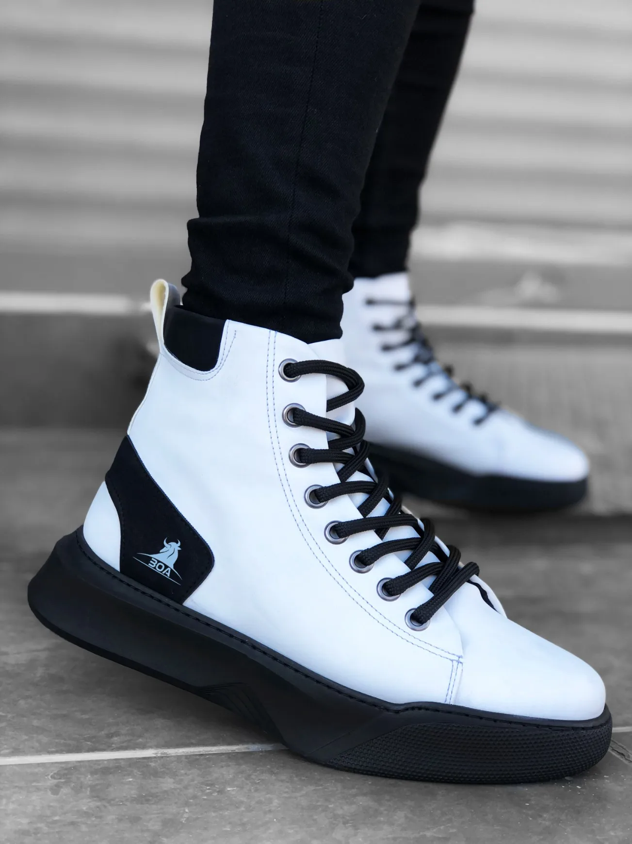 

BA0155 laced men high sole white black sole sports boots