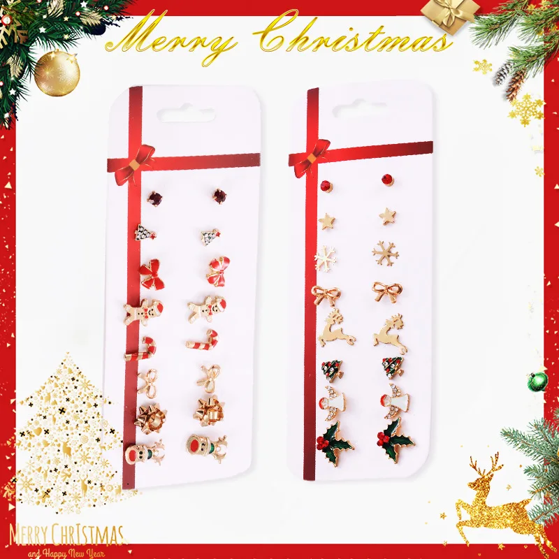 

Christmas Party Gifts Stud Earrings Set Charms For Women Tree Snowflake Decoration Hotcolorful Enamel Crystal Xmas Earring