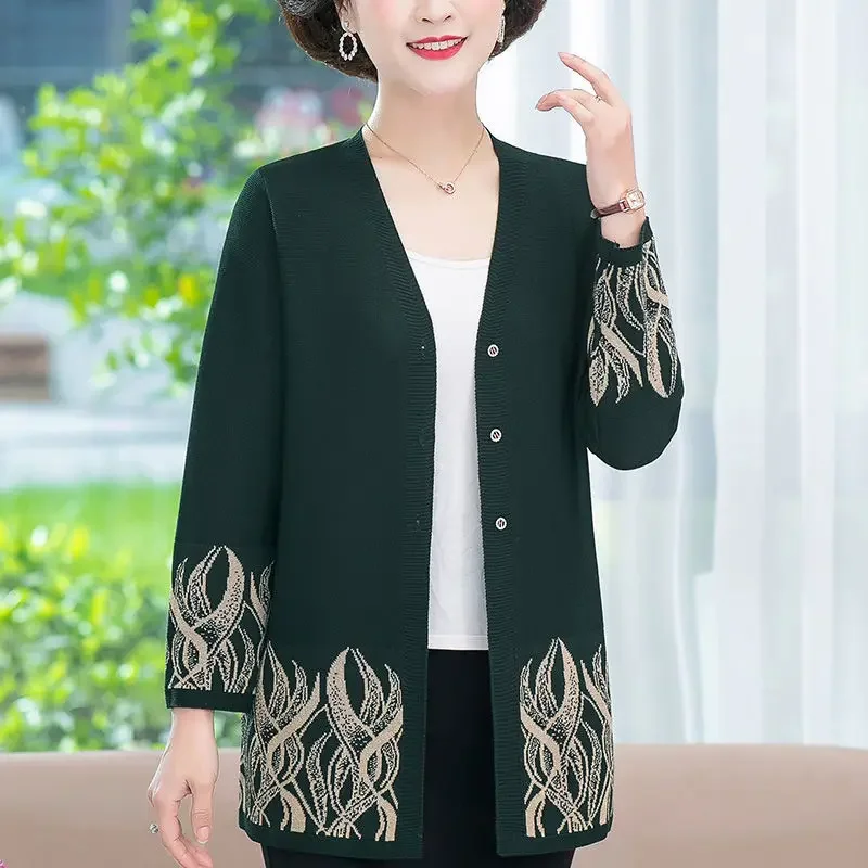 Новинка осени 2024 стильная куртка для женщин среднего и пожилого возраста вязаный