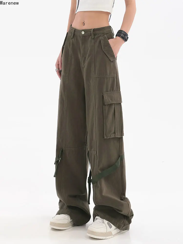 

Женские винтажные мешковатые брюки-карго Y2k, уличная одежда, свободные широкие комбинезоны, женские повседневные Прямые брюки-карго в стиле 90-х