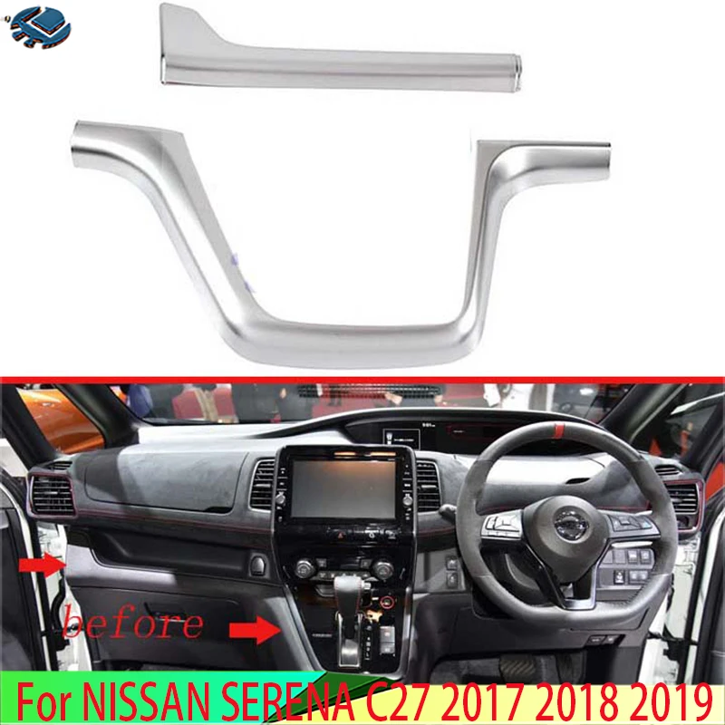 

For NISSAN SERENA C27 2017 2018 2019 ABS Pearl Chrome Matte Interior Instrument Panel Around trim Only fit Right hand drive