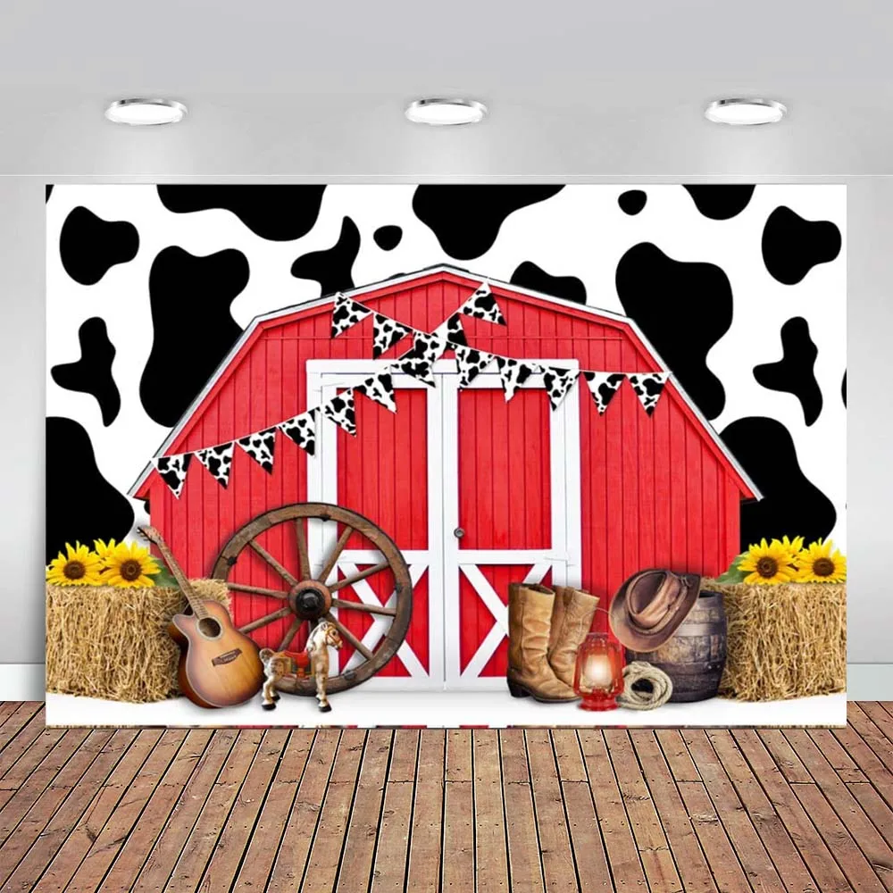 

Cowboy Barn Backdrop Farm Door Cow Print Cowboy Western Hat Baby Shower Party Banner Decorations A Little Cowboy Is on The Way
