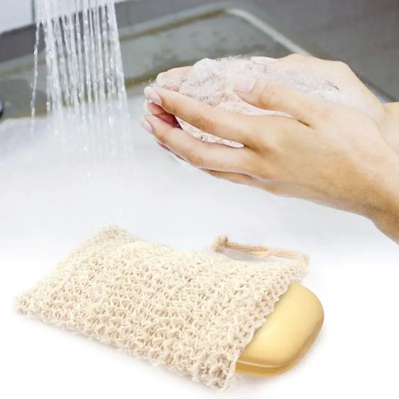 

Natural Cotton And Linen Massage Foam Pocket Eraser Handmade Anti-slip Sleeve With Drawstring Reusable Bathing Exfoliating