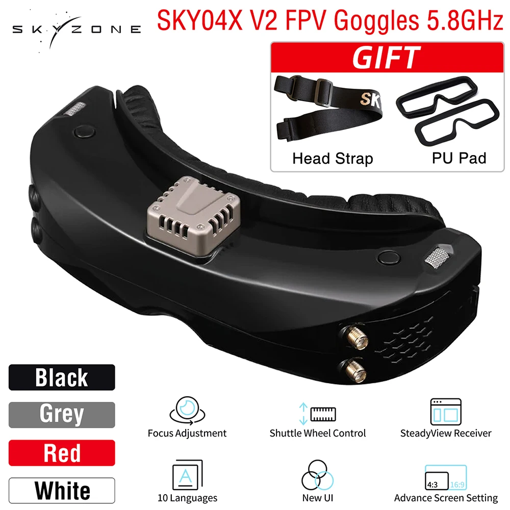 

SKYZONE SKY04X V2 FPV Video Goggles Receiver OLED 5.8GHz 48CH SteadyView 1280X960 with Head Tracker Fan For RC Racing Drone