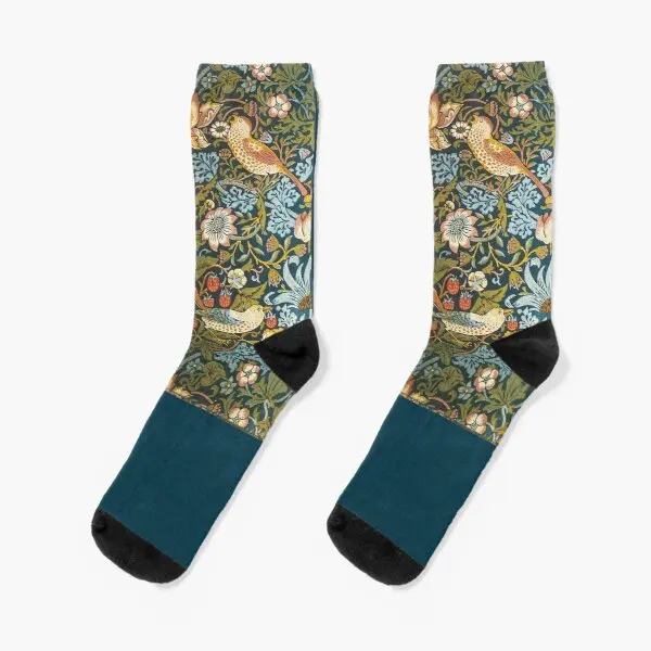 

William Morris Pattern Art Deco Crew Socks Black Ankle Knee High Women Mens Best