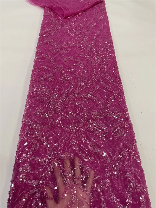 

African Sequins Beaded Lace Fabric 2023 High Quality French Lace for Wedding Dress Latest Nigeria Embroidery Good Price
