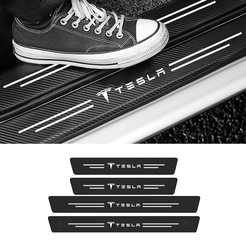 4 шт., противоскользящие наклейки на пороги автомобиля Tesla Model 3 Y S X 2021 Roadster Cybertruck Ju