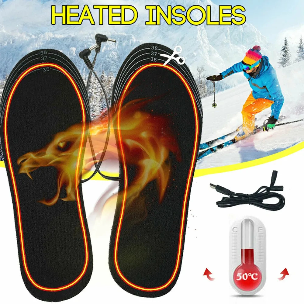 

USB Heated Insole Electric Heating Foot Warmer Insole Washable Size Can Be Cut Winter Outdoor Warming Insole Unisex