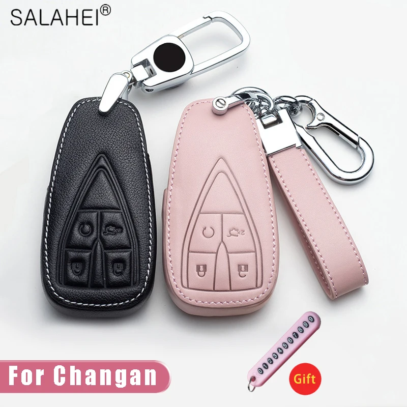 

For Changan EADO CS35Plus CS55Plus CS75Plus Protector Leather 3/4/5 Buttons Car Key Cover Case Protector Keychain Accessories