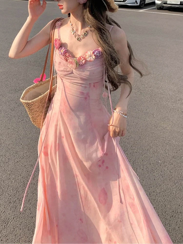 Летнее французское винтажное мини-платье на бретелях-спагетти женские платья с