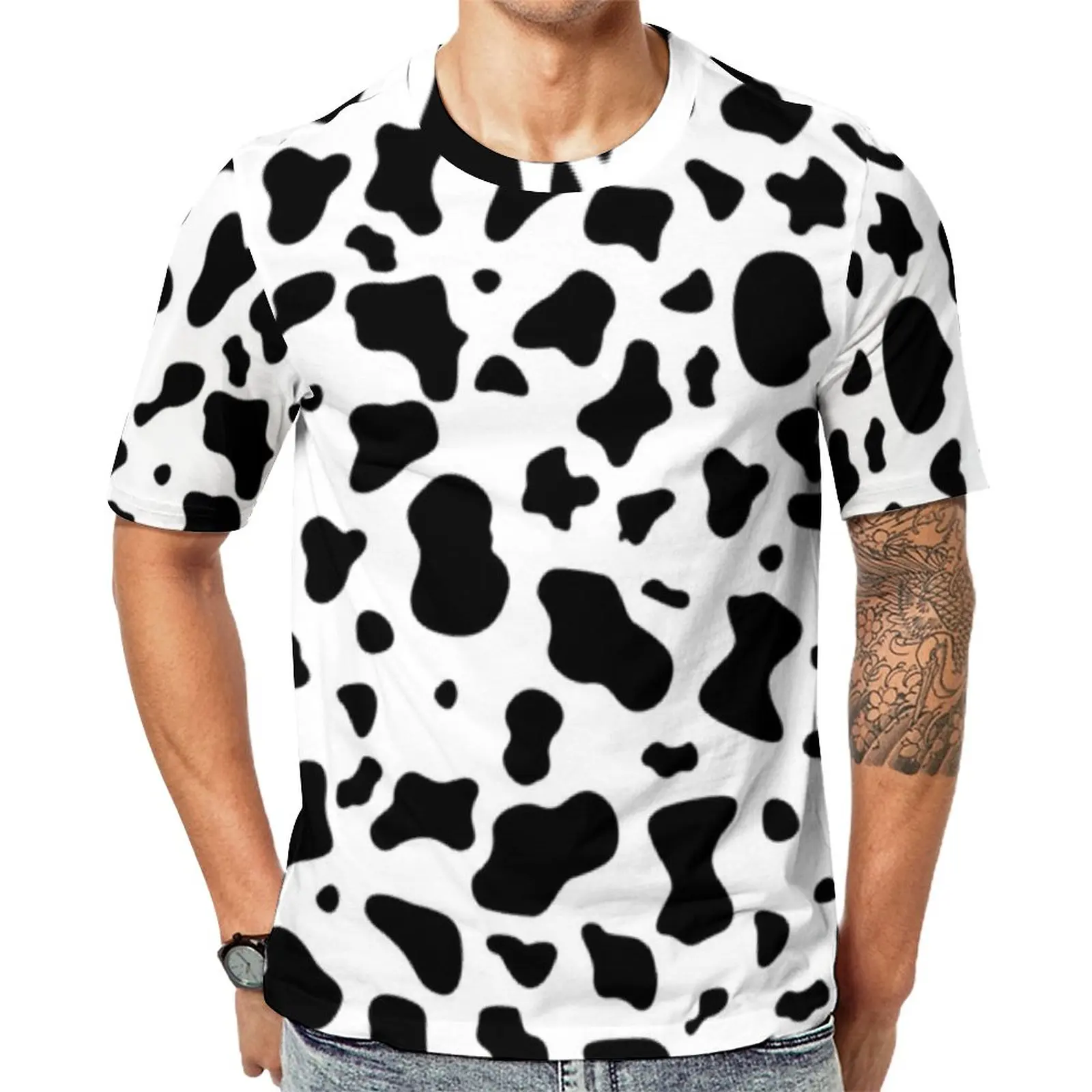 

Black White Cow Print T-Shirt Trendy Pattern Spots Animal Novelty T-Shirts Summer Tee Shirt Short Sleeve Awesome Oversize Tops