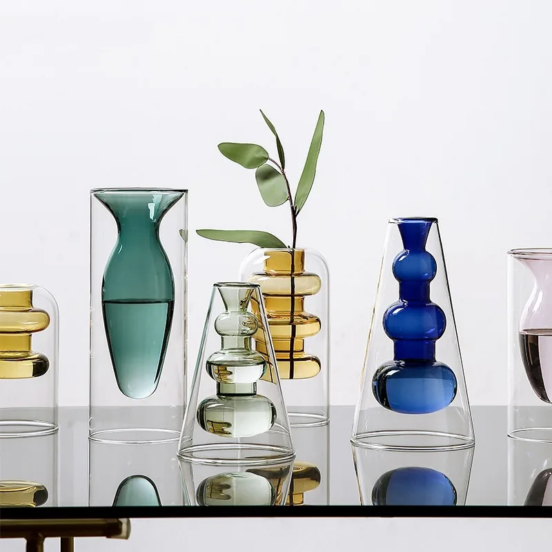 

Florero nórdico transparente de vidrio con burbujas para decoración del hogar, jarrón de flores pequeño para habitación