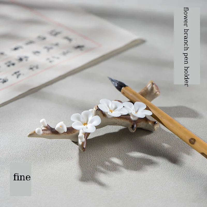 

Flower Branch Pen Holder Ceramic Pen Holder Design Sense Creative Brush Desktop Small Ornament Exquisite Antique Pen Holder