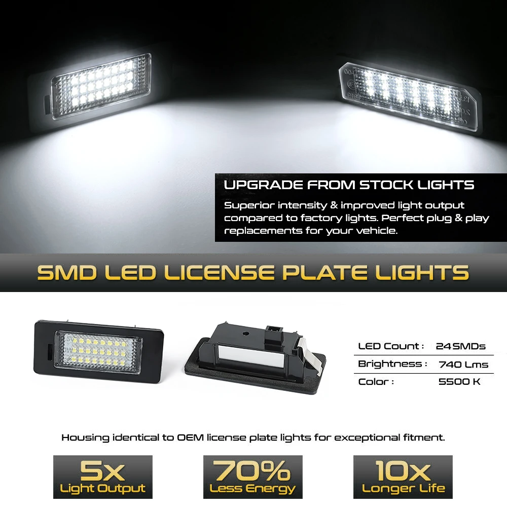 Фото 2 шт. без ошибок 24 SMD светодиодный номерной знак освещение для Skoda Superb Kodiaq Octavia Karoq Rapid Yeti разведчик автомобильные аксессуары №2