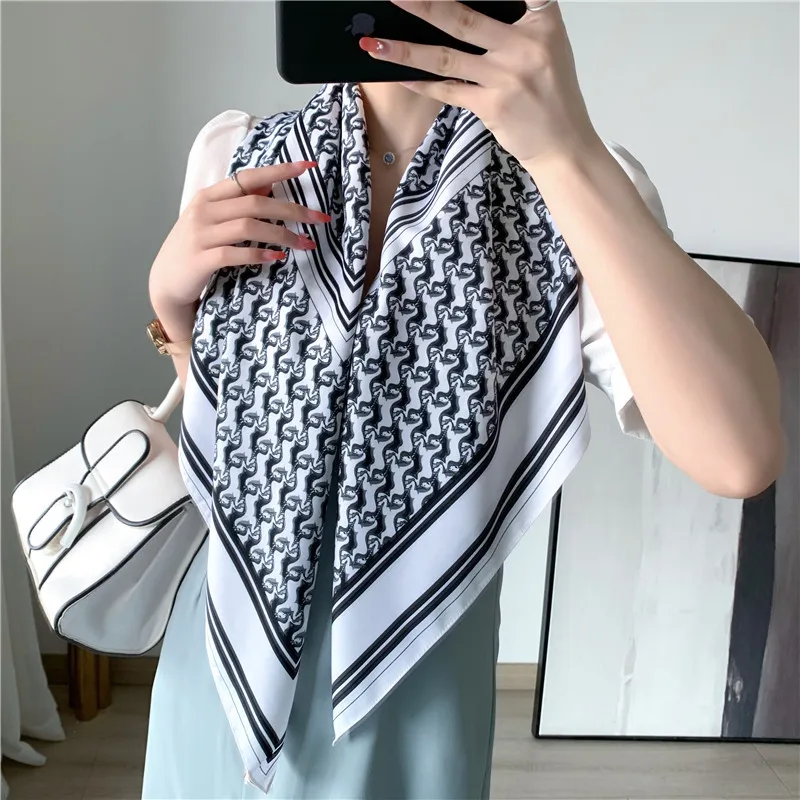 

Silk Scarf Women's Square Print Twill Colorblock Spring Summer Shawls And Wraps Soft Foulard Bandana Ladies Scarves New