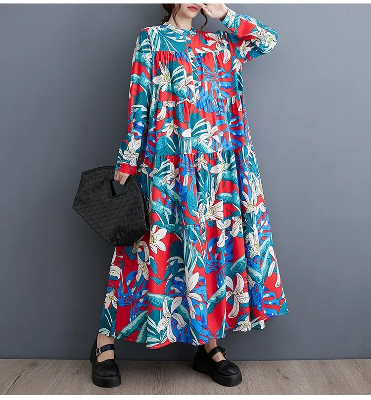 Женское платье-рубашка в несколько рядов большие размеры