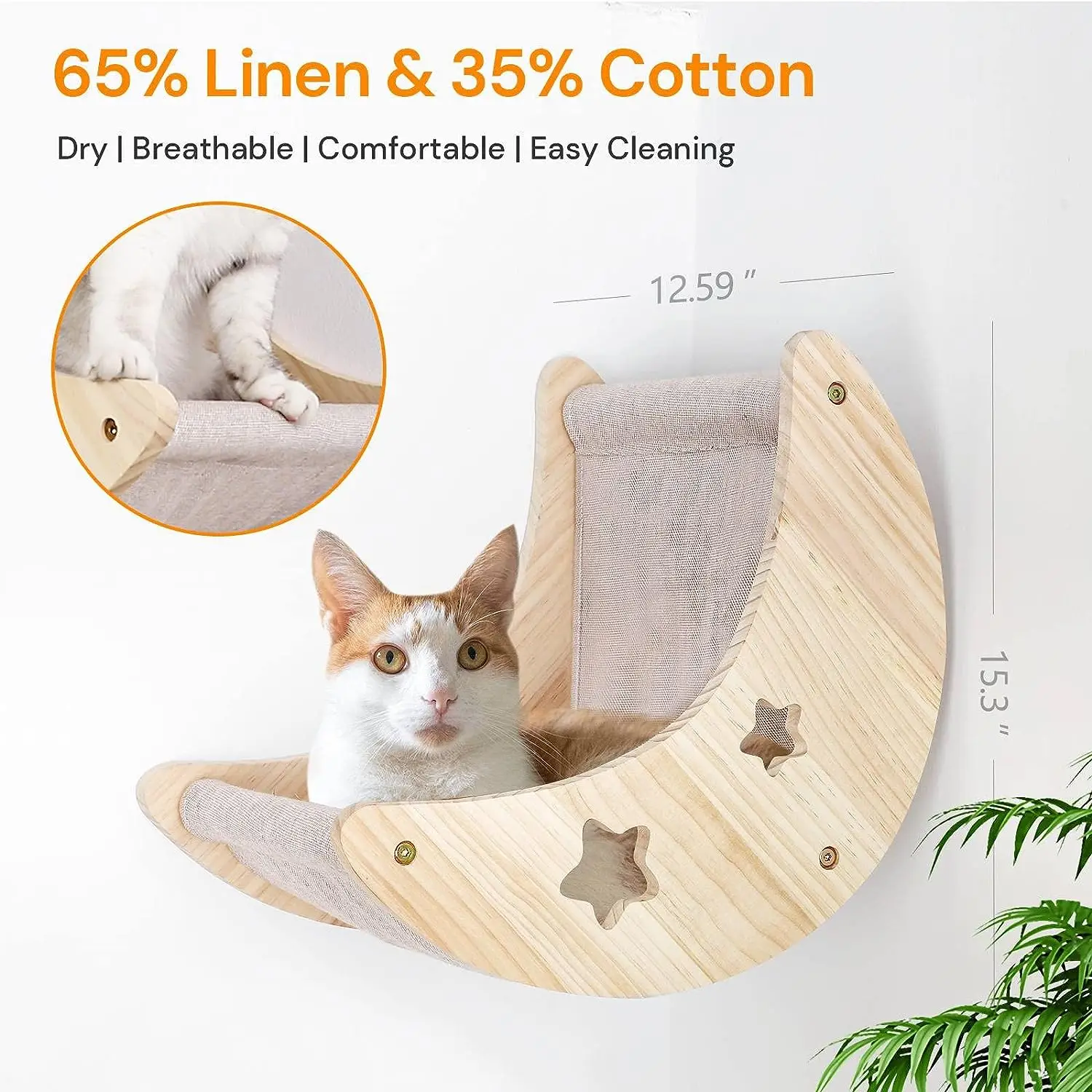 

Cat Hammock Wall Mounted Cat Shelves with Perches and Two Scratching Posts for Climbing Playing and Sleeping, Modern Indoor Wood