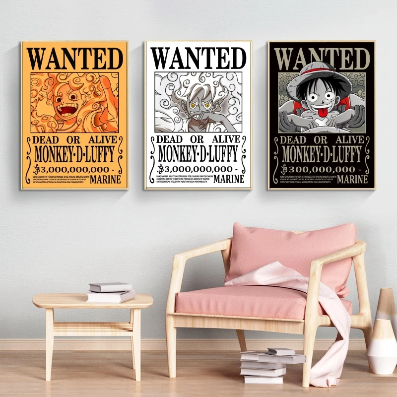 

Canvas One Piece Luffy WANTED Posters Room Home Modular Painting Friends Gifts Cartoon Character Picture High Quality Art