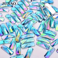 junao 6x16mm aqua blue ab crystal flat back rhinestones applique acrylic gems glue on rectangle stones scrapbook strass for diy